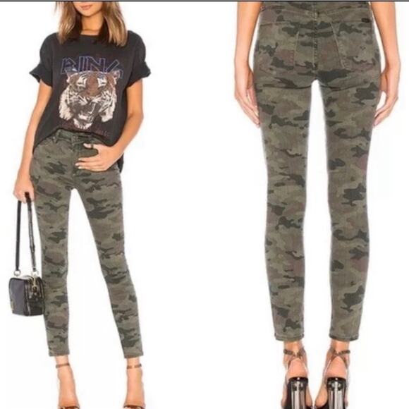 HUDSON Tan Olive Camo Print Barbara High Rise Super Skinny Leg Denim Jeans 29 - Picture 1 of 15